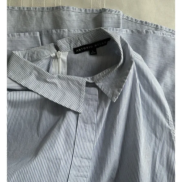 Antonio Melani Blouse Size L Blue and Navy Striped Asymmetrical Peplum Top - Image 12