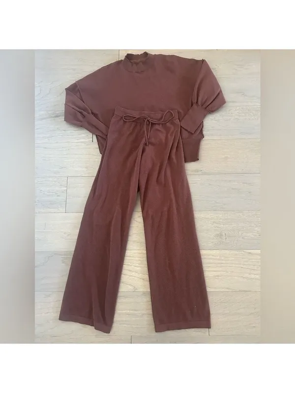 Sweater Set Women's Two Piece Long Sleeve Knit Top Brown - Image 3