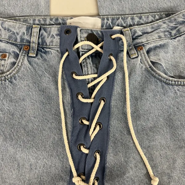 nwt 28 / 6 Womens One Teaspoon Relaxed Fit Laced Bandit Jeans Lace Up Best Blue - Image 8