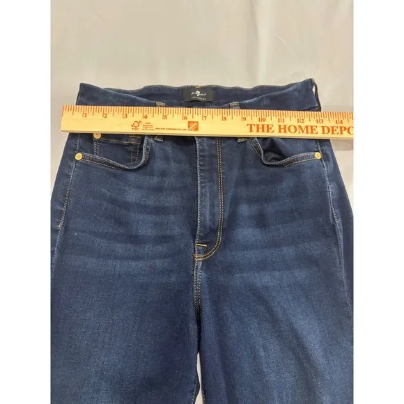 7 For All Mankind High Waist Skinny Jeans Dark Indigo Blue Size 28 Stretch Denim - Image 9