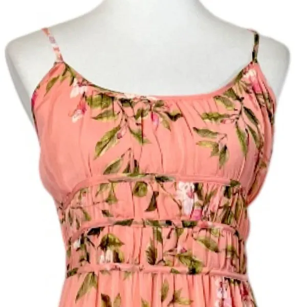 Lost + Wonder Maxi Dress Smocked Tiered Chiffon Peach Floral Women’s Size Medium - Image 9