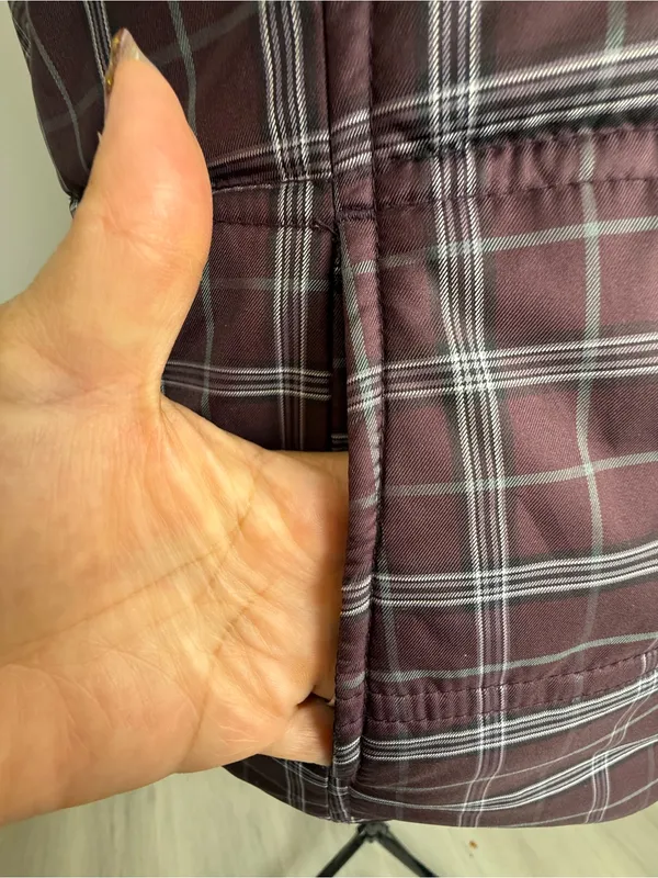 Ariat Plaid Quilted Puffer Vest - Burgundy with Gray - Image 8