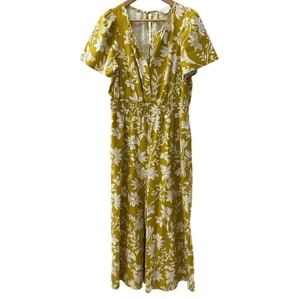 Anthropologie Somerset Wide Leg Jumpsuit in Chartreuse Pockets Size‎ Medium - Image 6