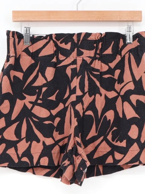 A New Day Women's Black & Rust Brown Abstract Print Linen Paper Bag Shorts - Image 2