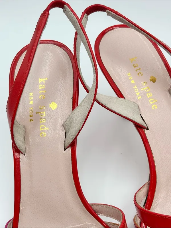 Kate Spade Red & Pink Patent Leather Suede Strappy High Heel Sandals Size 7 - Image 3