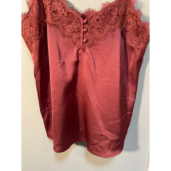 Abercrombie & Fitch Womens Sz Small Satin Lace Trim Cami Dusty Rose Pink Buttons - Image 4