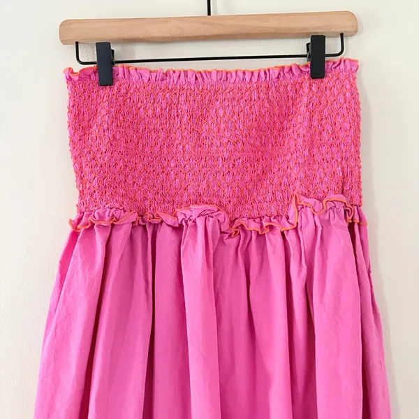 Pomander Place Tuckernuck fuchsia Strapless Jessie Dress Smocked Cotton Size L - Image 5