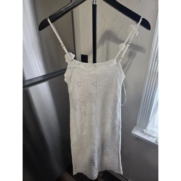 wild fable White Crochet Slip Dress with Floral Appliqués - Image 5