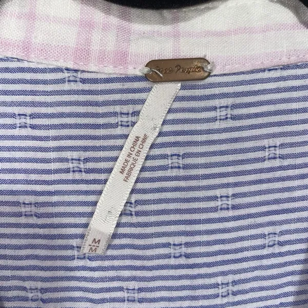 Free People No Limits Linen Button Up Women M White Lavender Plaid Beachy Boho - Image 4