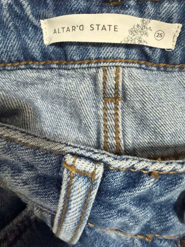 Altar'd State High Waisted Medium Wash Wide Leg Jeans with Raw Hem - Image 7