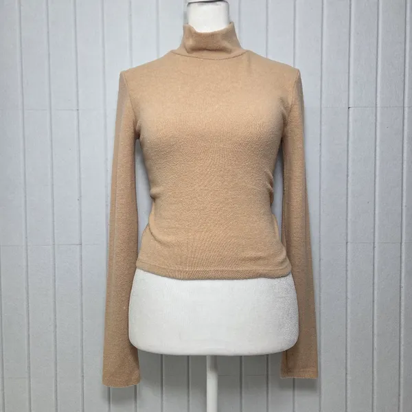 Zara Cozy‎ Crop Tan Mock neck Sweater size S - Image 3