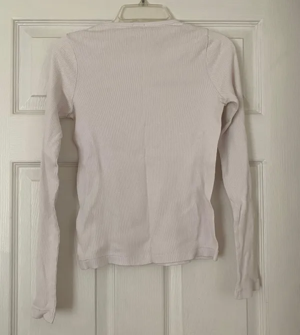 Brandy Melville John Galt White Long Sleeve Ribbed Round Neck Shirt Top - Image 5