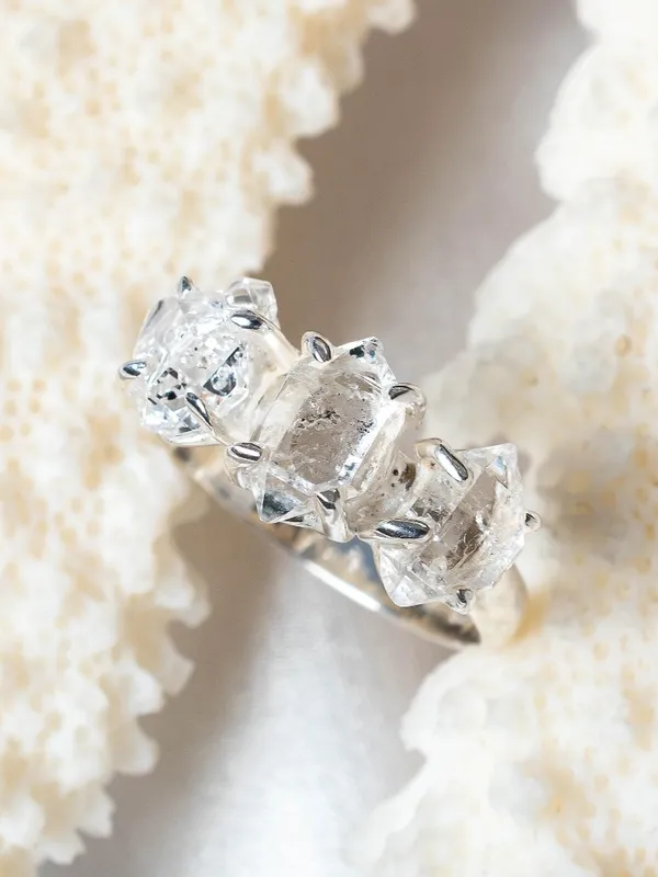Silver Raw Herkimer Diamond Crystal Rustic Cottage Size 3.75 Dainty Jewelry Ring - Image 2