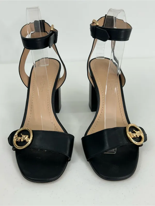 Coach Maddi Black Leather Block Heel Sandals Size 7.5 - Image 2