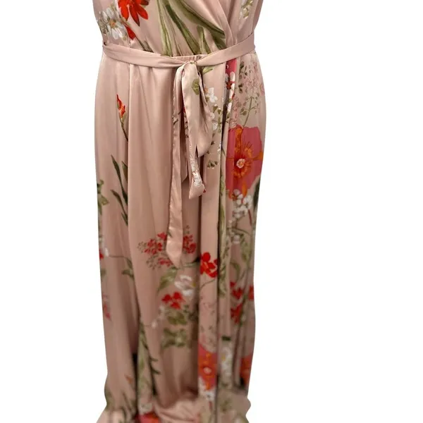 Lulus Faux Wrap XL Blush Pink Floral Satin Maxi Dress Romantic Wedding Guest - Image 10