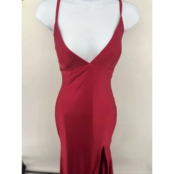 Portia and Scarlett Prom Gown Maxi Dress Women Size 4 Red Slit Lace Up Back - Image 3