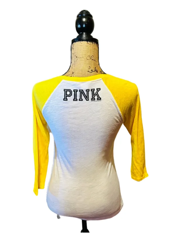 Women's PINK Victoria's Secret Mizzou Tigers 3/4 Sleeve Tee, XS, White/Yellow - Image 2