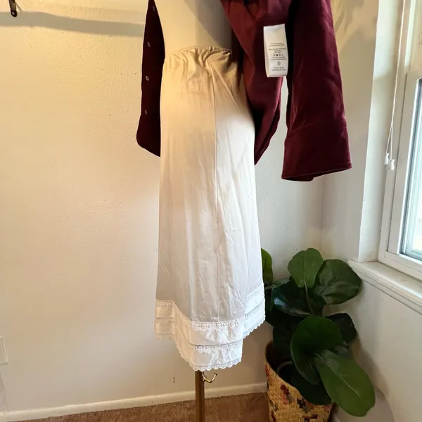 Sears USA Vintage 90s Silky Elastic Waist Lace Trim Skirt Dress Slip Size Small - Image 5