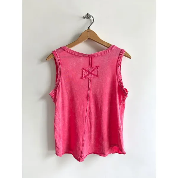 Zenana Women Hot Pink Acid Wash V-Neck‎ Tank Top Sleeveless Mineral Wash Small - Image 2
