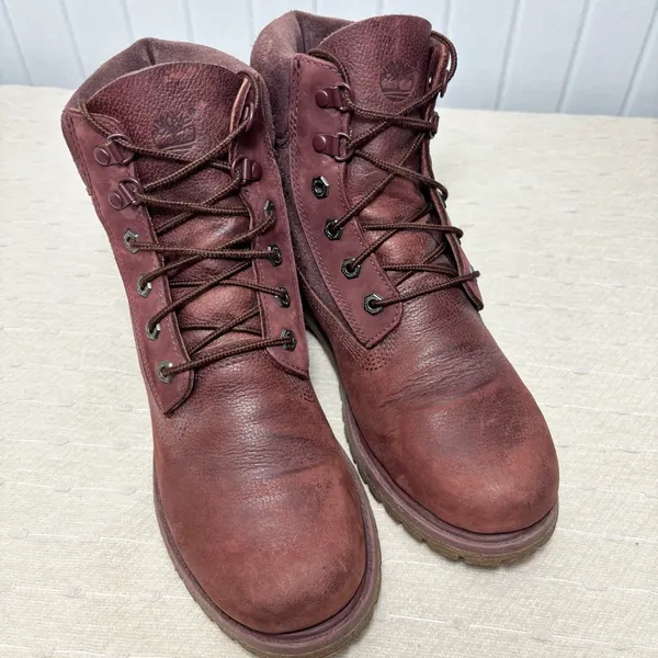 Timberland‎ Premium Dark Red Burgundy Nubuck Waterproof Classic Boots Womens 9.5 - Image 4