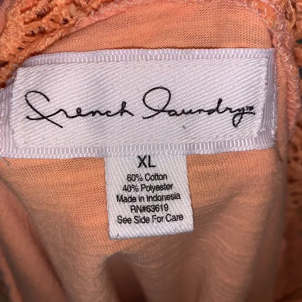 French Laundry peach orange lace keyhole front short sleeve shirt - Image 6