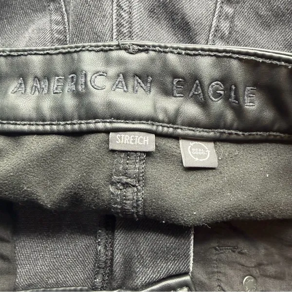 American Eagle Super High Rise Ankle Straight Jeans 12 Black Vegan Leather - Image 8