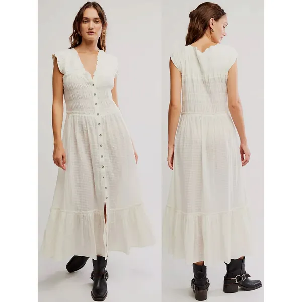 Free People Ethereal Cottage Desert Dazed Midi Dress Maxi Top Ivory Small Boho - Image 14