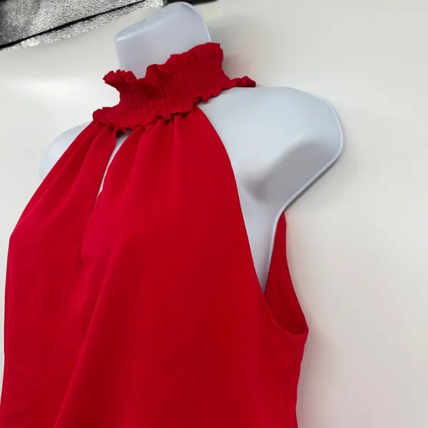 Amanda Uprichard Halter Mini Dress Sz M Quiet Luxury Paris Smocked Drop Waist - Image 5
