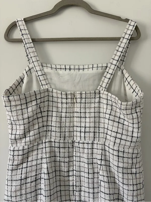 Abercrombie & Fitch Black White Tweed Square Neckline Sleeveless Mini Dress L - Image 5