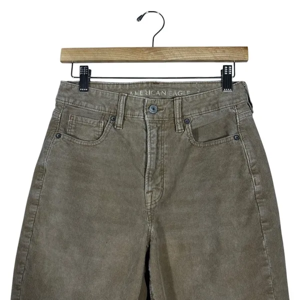 American Eagle Mom Straight Corduroy Pants Tan Khaki Acid Wash Boho Size 4 - Image 3