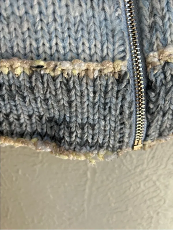 Vintage Y2K mesh knit jacket Lulu H Paris blue and cream Size XS/S - Image 8