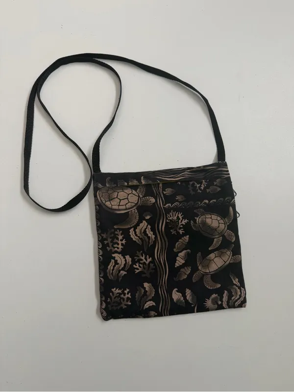 Crossbody Purse Bag Island Sea sea Turtles Shells Coral Lightweight Fabric Black - Image 6