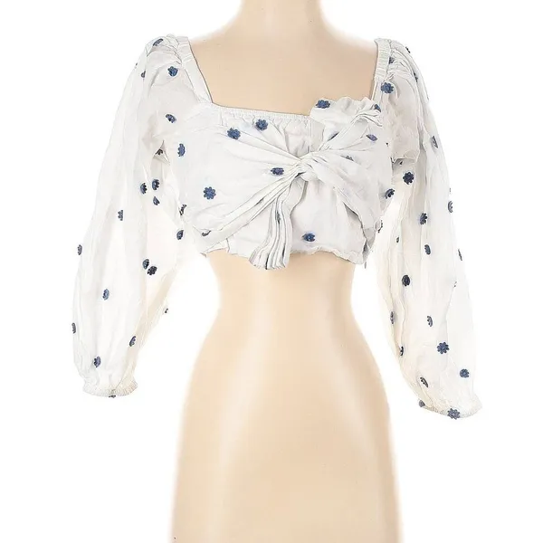 FARM RIO flower embroidered‎ White Crop Top Small - Image 2