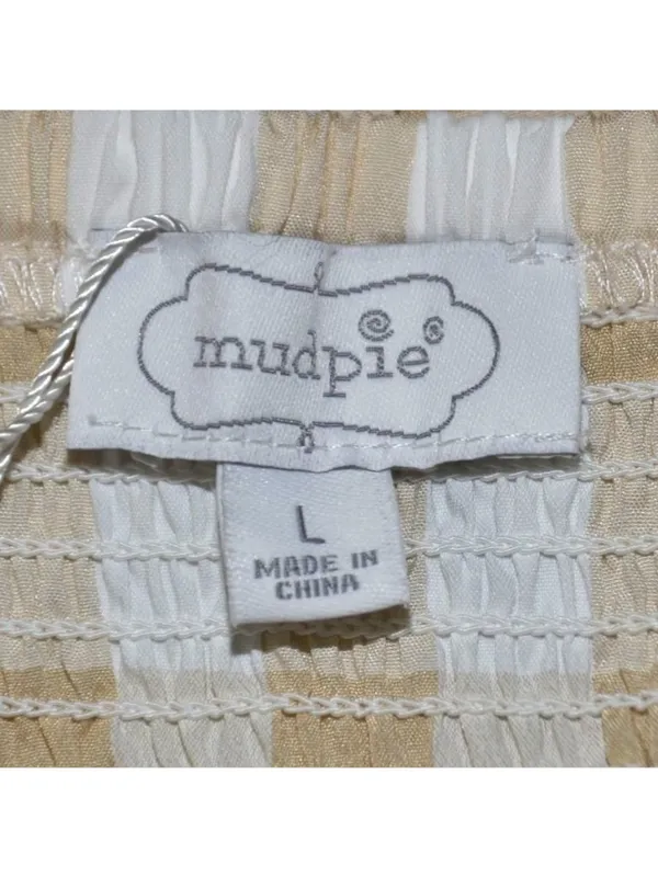 NWT Mud Pie Large Byerly Midi Dress Tan Gingham Plaid Smocked Cottagecore Ruffle - Image 10