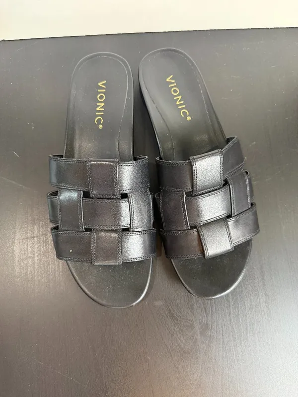 Vionic Glendora Slide Sandals Black Woven Leather Size 9 - Image 3