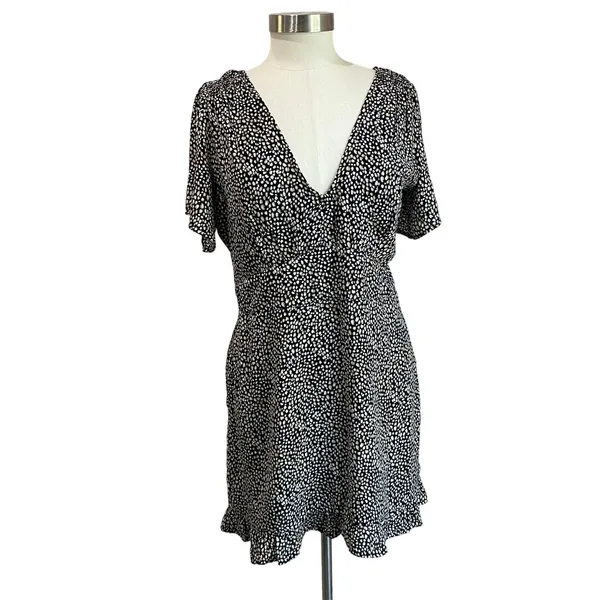 Abercrombie &‎ Fitch Black White Spotted Flutter Sleeve Mini Dress Sz Large - Image 2
