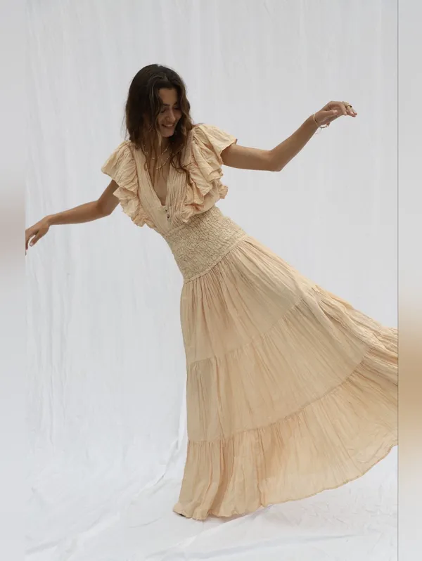 NWT Jen's Pirate Booty Purple Rain Maxi in Natural Ivory V-neck Tiered Dress M - Image 2