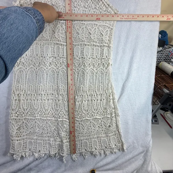 Asha OSFM Cream Crochet Lace Sleeveless Dress Cotton‎ Boho Beach Coverup - Image 7