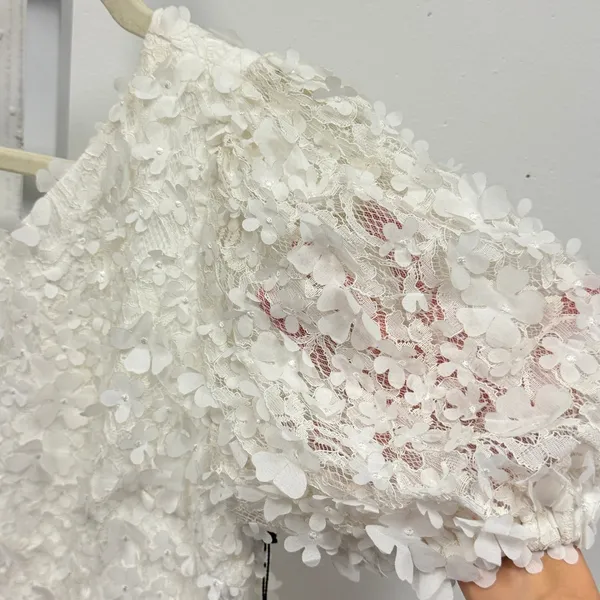 Adrianna Papell One Shoulder 3D Floral Applique Mini Dress White Bridal Wedding - Image 8
