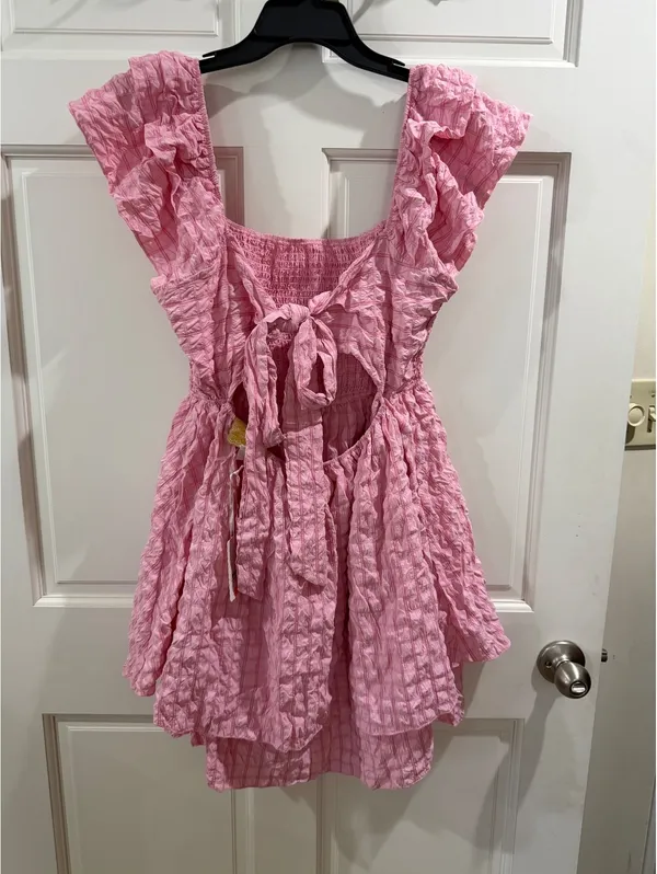 Simply Southern Pink Ruffle Sleeve Tie Back Dress XL - Image 3