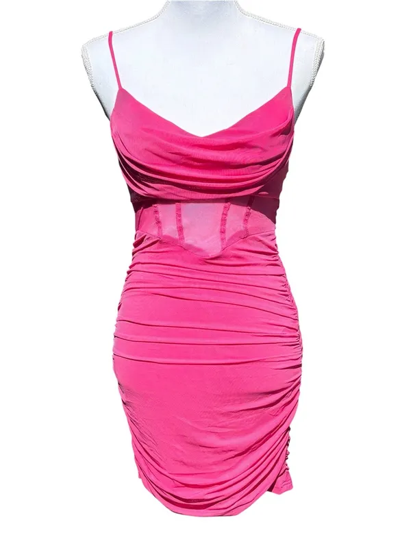 Princess Polly Calliope Hot Pink Ruched Mesh Mini Dress‎ Bodycon Strappy Size 4 - Image 5