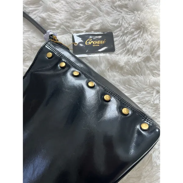 Crossi New York Black Shoulder Bag Faux Leather Studded Y2K Purse Gold Hardware - Image 2