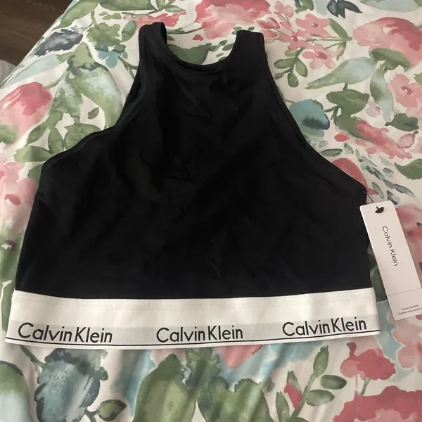 NWT Calvin Klein Black Icon Cotton Modal Unlined Longline Bralette. Size Medium - Image 3