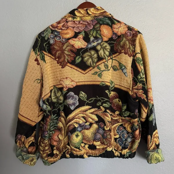 Vintage 90’s California Style Baroque Fruit & Vine Tapestry Jacket - Image 6