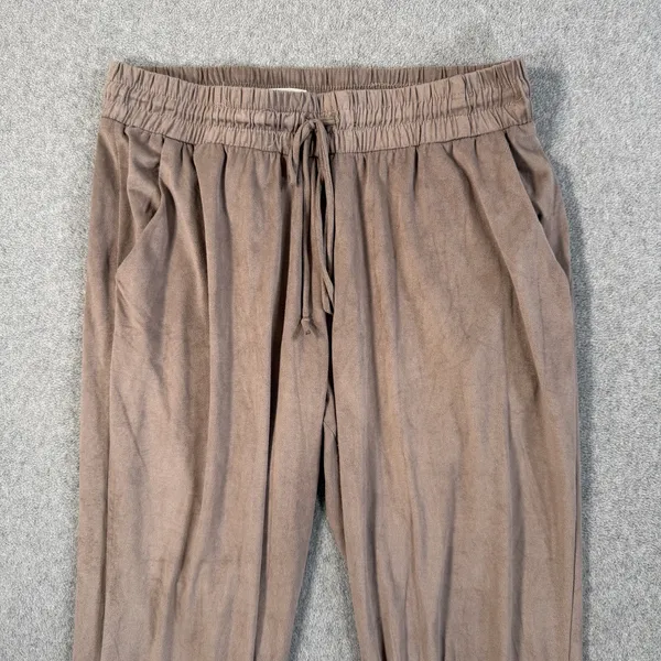 H.I.P. Women's Medium Taupe Velour Jogger Pants Drawstring Elastic Waist Casual - Image 2