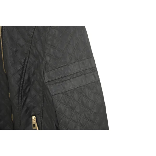 Coffee shop Womens Black Quilted Moto Jacket Studded Shoulder Zip‎ Up - Image 9