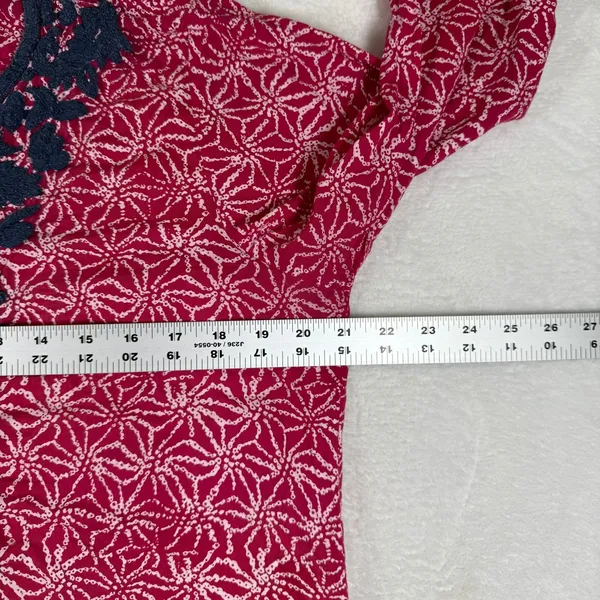 Roller Rabbit Pink White Geometric Cotton Tunic Kurta Navy Embroidery Medium - Image 3