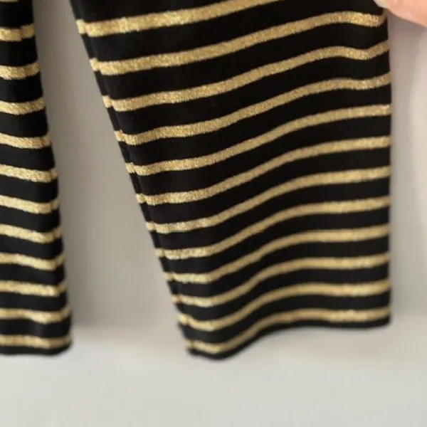 Lauren Ralph Lauren L Black Gold Metallic Striped Square Neck Knit Pullover Top - Image 6