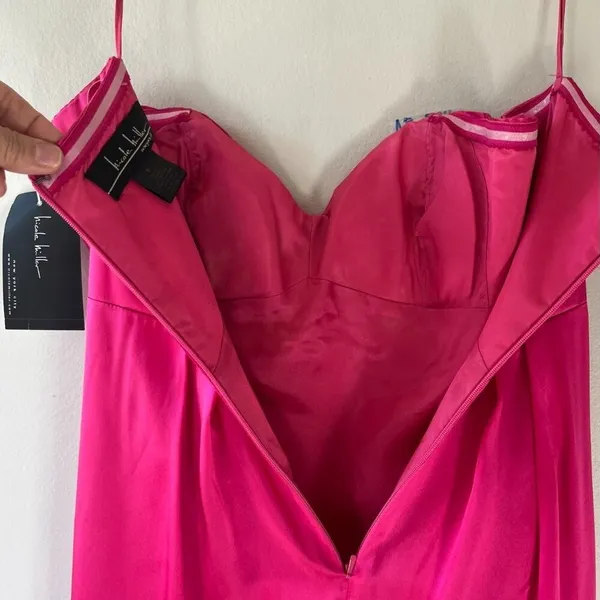 Nicole Miller Sz 8 Hot Pink Strapless Satin Cocktail Midi Lined Dress Back Zip - Image 8