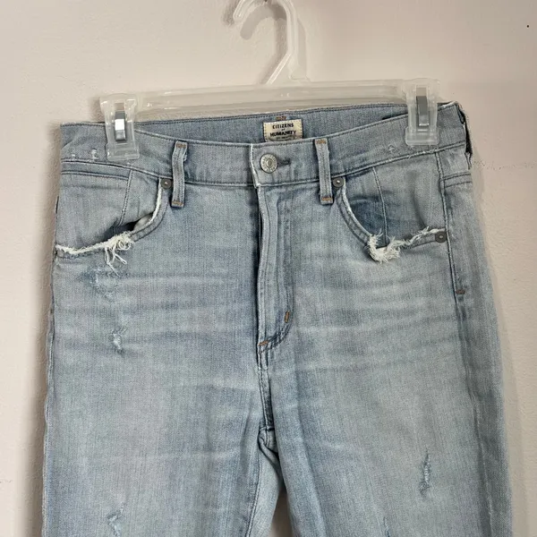 Citizens of Humanity Fleetwood High Rise Flare‎ Light Wash Raw Hem Jeans Sz 27 - Image 6